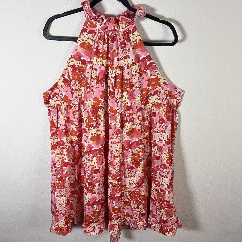 UMGEE Floral High Neck Halter Top Dress Spring Preppy Colorful Size Large